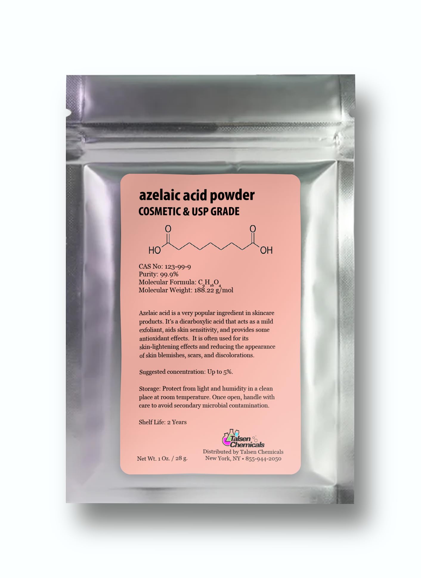 Talsen Chemicals Azelaic Acid Powder (1 Oz / 28 gram) for DIY Azelaic Acid Cream
| Talsen Chemicals 99.9% Azelaic Acid